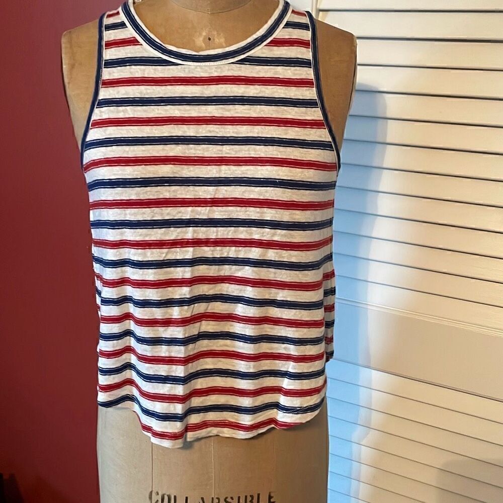 MADEWELL | red white blue linen high neck sleeveless tank top XS